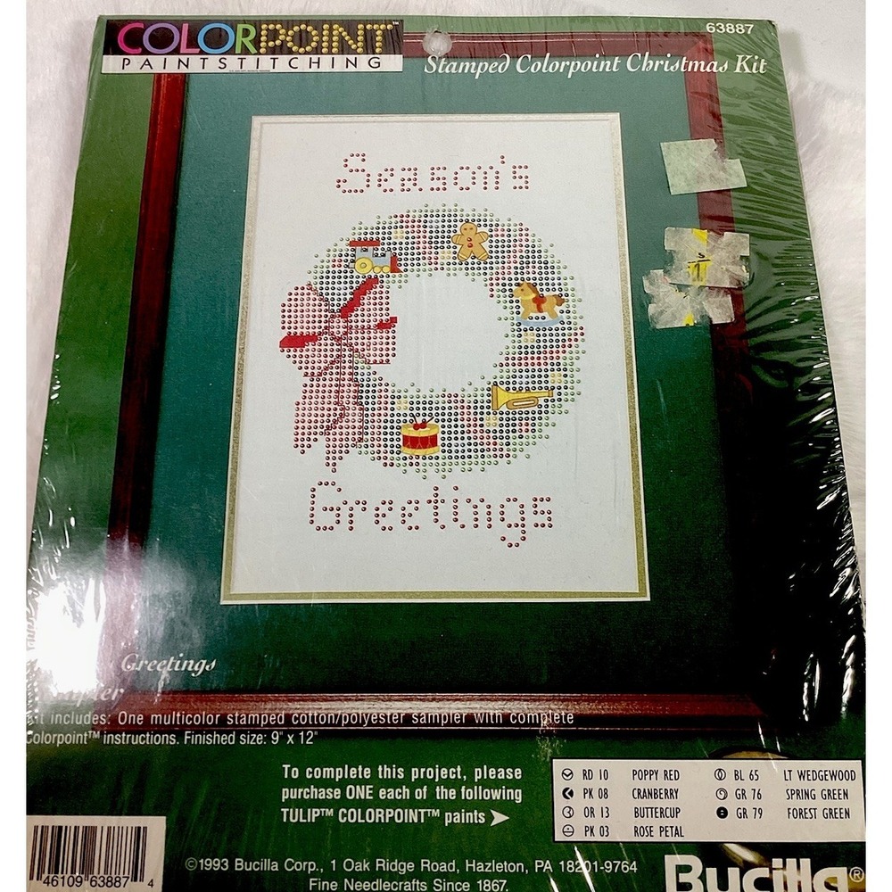 2‎ Vintage Bucilla Colorpoint Paint Stitching Merry Christmas Sampler Kit #63738 - Picture 2 of 7